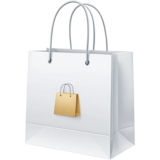 Minimalist shopping bag with soft modern lines, small sparkles, clean design for clothing store, simple elegant shopping icon emoji