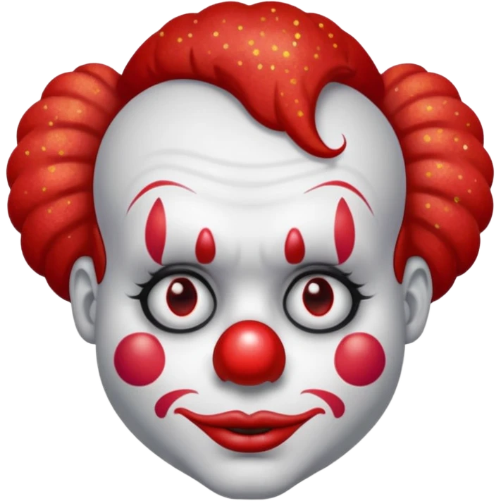 red glitter clown with the sad facial expression emoji