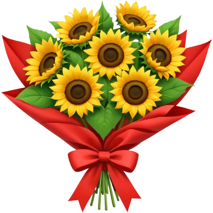 bouquet of sunflower with red bow and red wrapping paper emoji