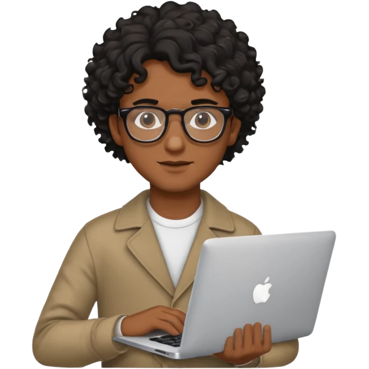 guy with wavy kinda curly black hair and skin tone a little bit brown and glasses, with a macbook emoji