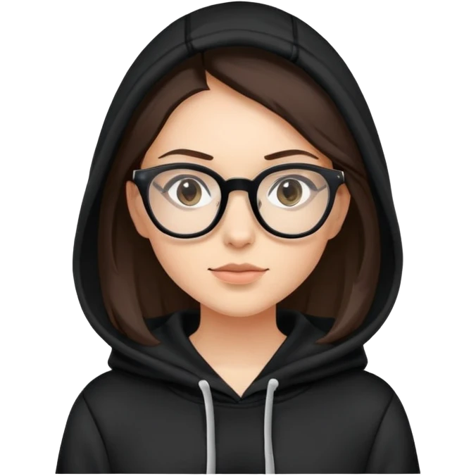 Brunette female with glasses in black hoodie emoji