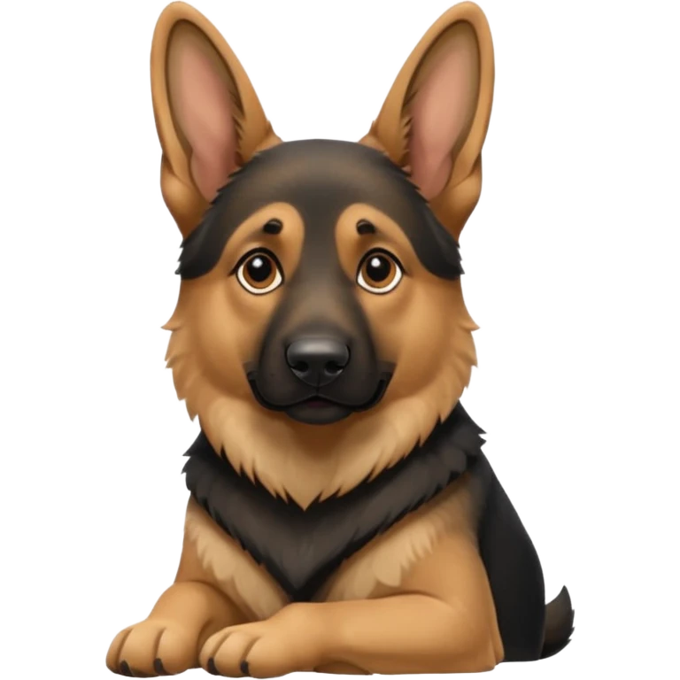 Sitting German shepherd with one floppy ear and one ear up emoji