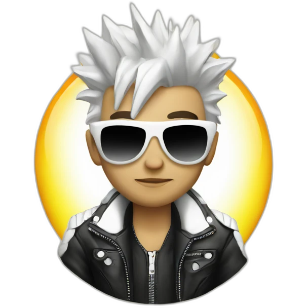 Punk male, with white leather jacket,mirror sun glasses emoji