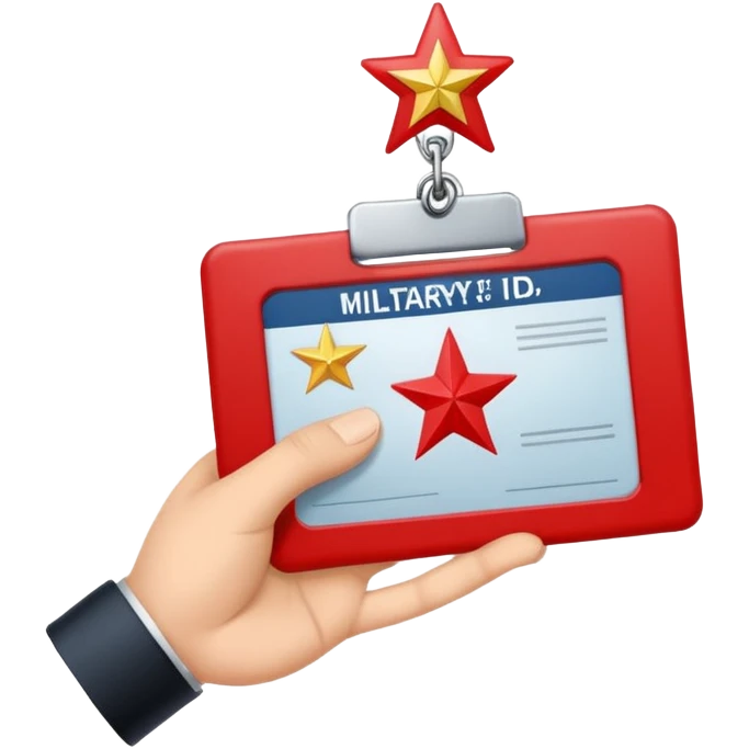 военный билет в руке крассный без человека, просто рука и в ней билет со звездой emoji