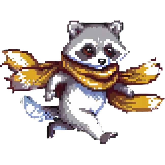 raccoon running with a scarf emoji