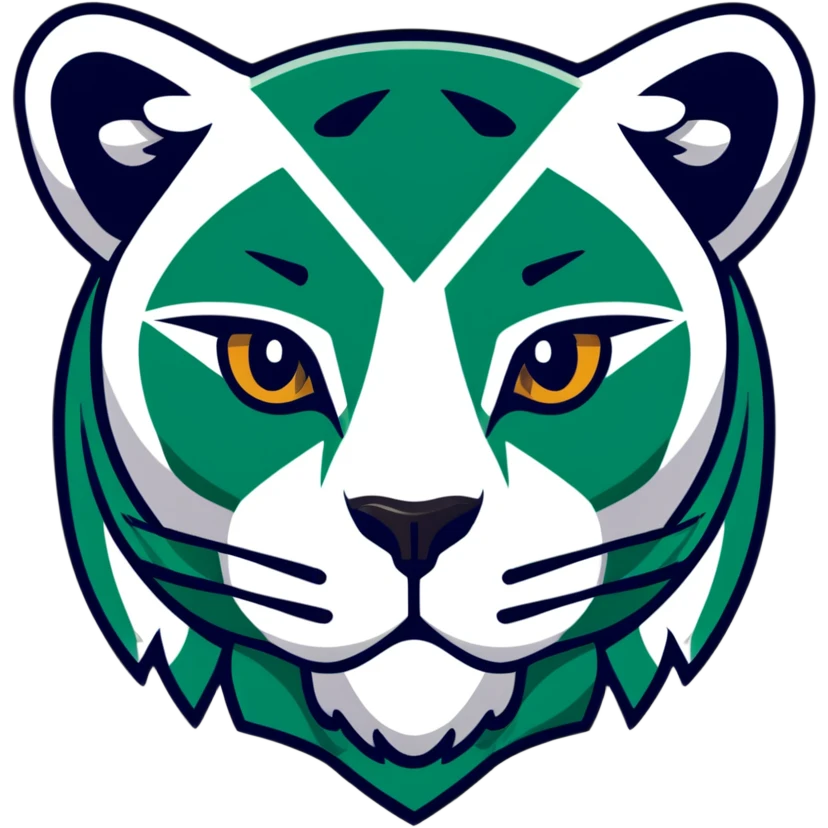 Ancient Egyptian style profile of jaguar with strict geometric lines, flat hieroglyphic style, only white and deep dark green, no curved lines, angular shapes only emoji