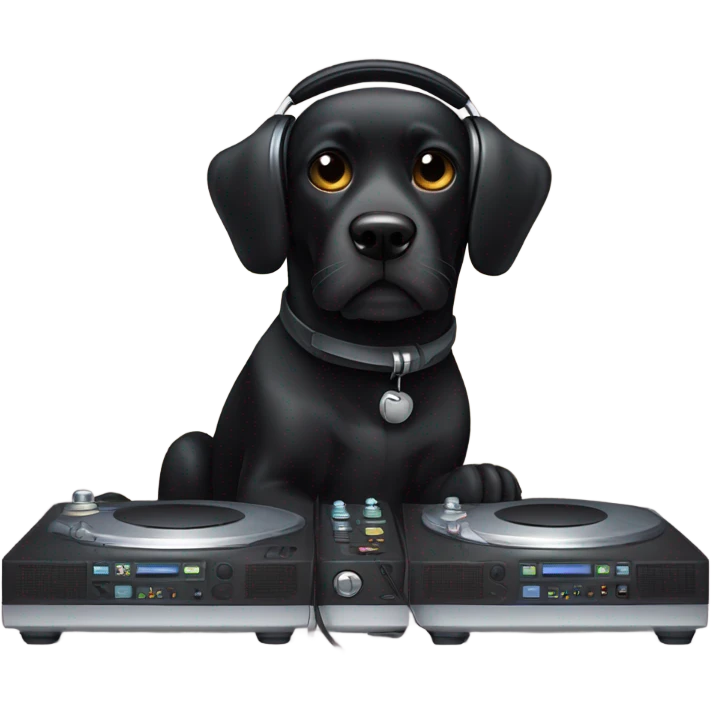 black dog with black beard on chin DJ emoji