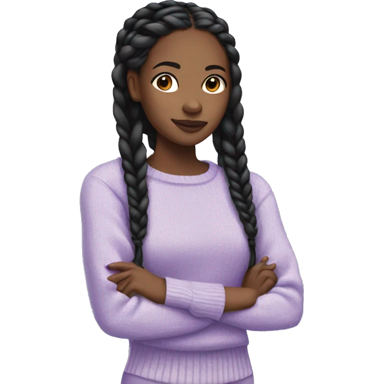 pretty black girl with long black braids with a light purple sweater emoji