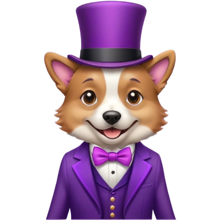Dog wearing a purple top hat and suit emoji