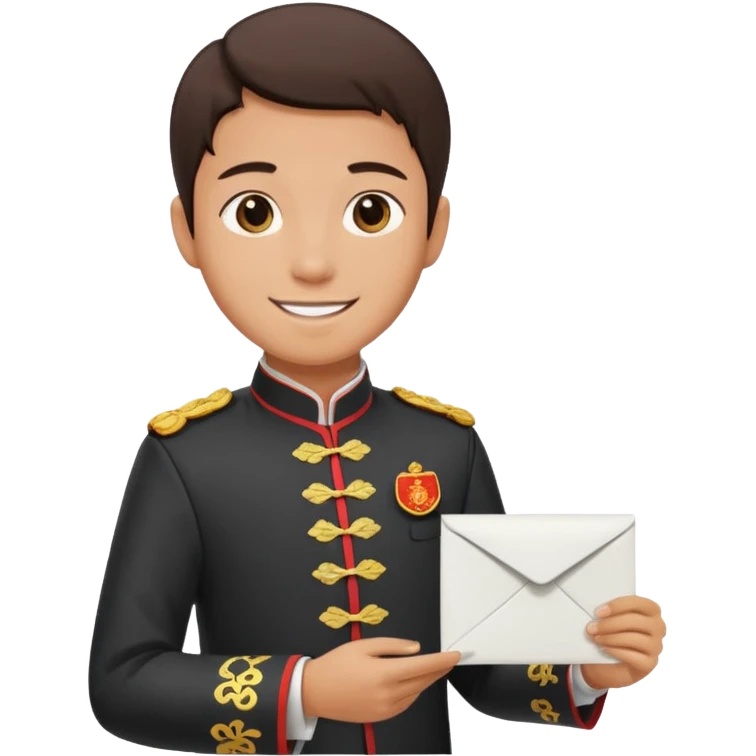 a university student handing letter to a official with chinese tunic suit emoji