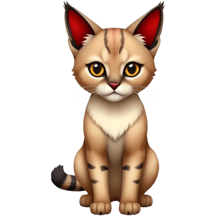 Gothic exotic Red and black and edgy and cute tropical shiny Fantasy-Siamese-Bobcat-Caracal-Scottish-Fold-feline-Fakémon-feline-hybrid (full body) emoji