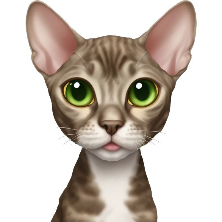 full-length dark brown tabby devon rex green eyes  emoji