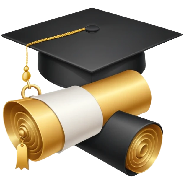 Graduation cap with diploma and honor roll medal emoji