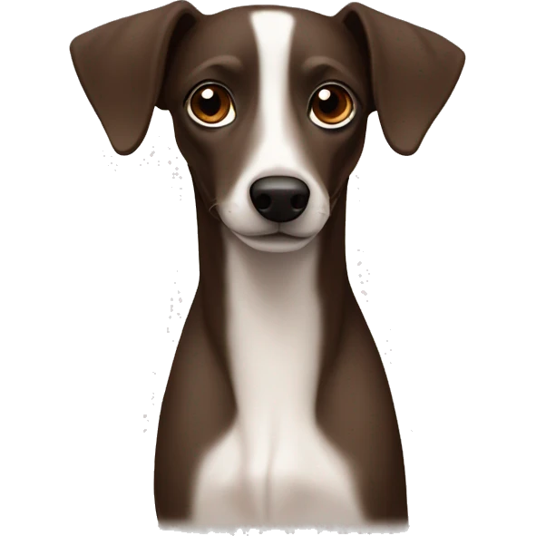 Dark brown Formosa mountain dog and Italian greyhound mix, dark brown eyes, ears up emoji