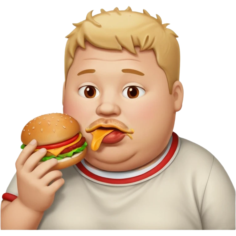 A fat guy eating a burger with ketchup all over his mouth emoji