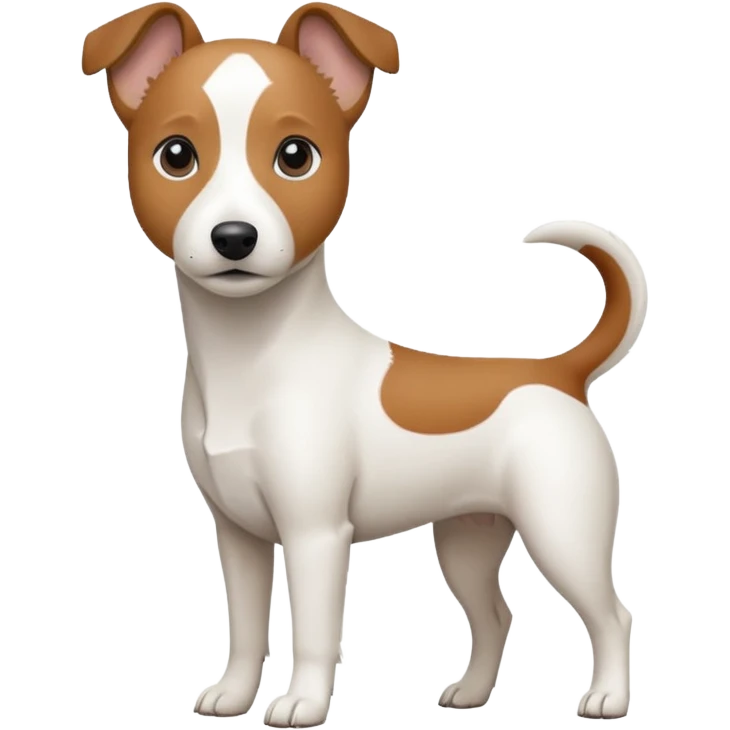 a fully white jack russell the size of a kelpie with a half white face emoji
