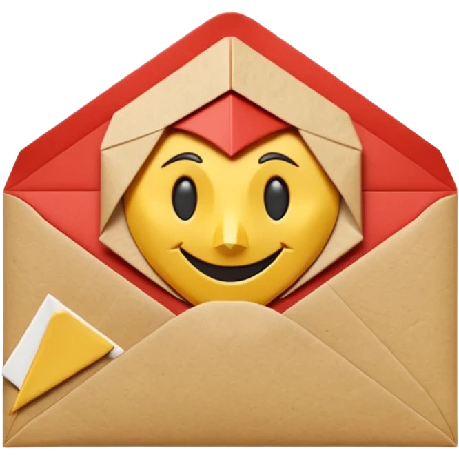 3D render of Envelope with Wax Seal entirely of folded origami paper, sharp creases, cardboard texture, matte finish, visible paper grain, craft aesthetic,emoji style, isolated on white background --v 6.0 emoji