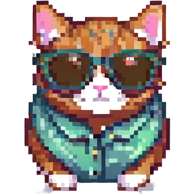 cat wearing sunglasses, pixel art style emoji