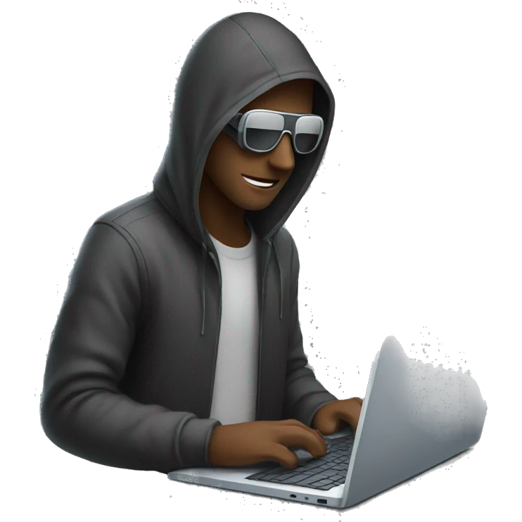 a real person, a hacker, doing something on a laptop. emoji