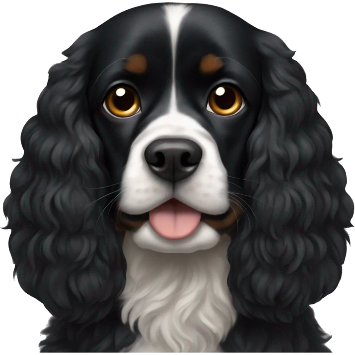 Small completely black king spaniel with black fur on his whole face and white fur on chest emoji