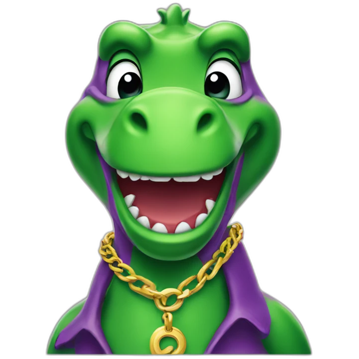 Barney the Dinosaur wearing a gold chain emoji