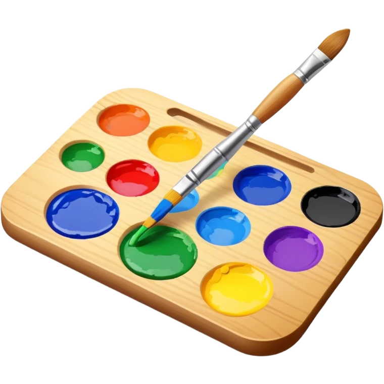 paint palette with bright colors and a brush, fun and inviting emoji