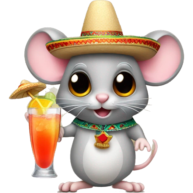 Mouse with Mexican hat holding a cocktail emoji