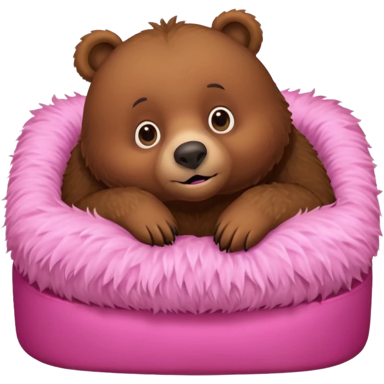 A brown bear in a pink bed, upside down and looking at the viewer with a quirky expression. emoji