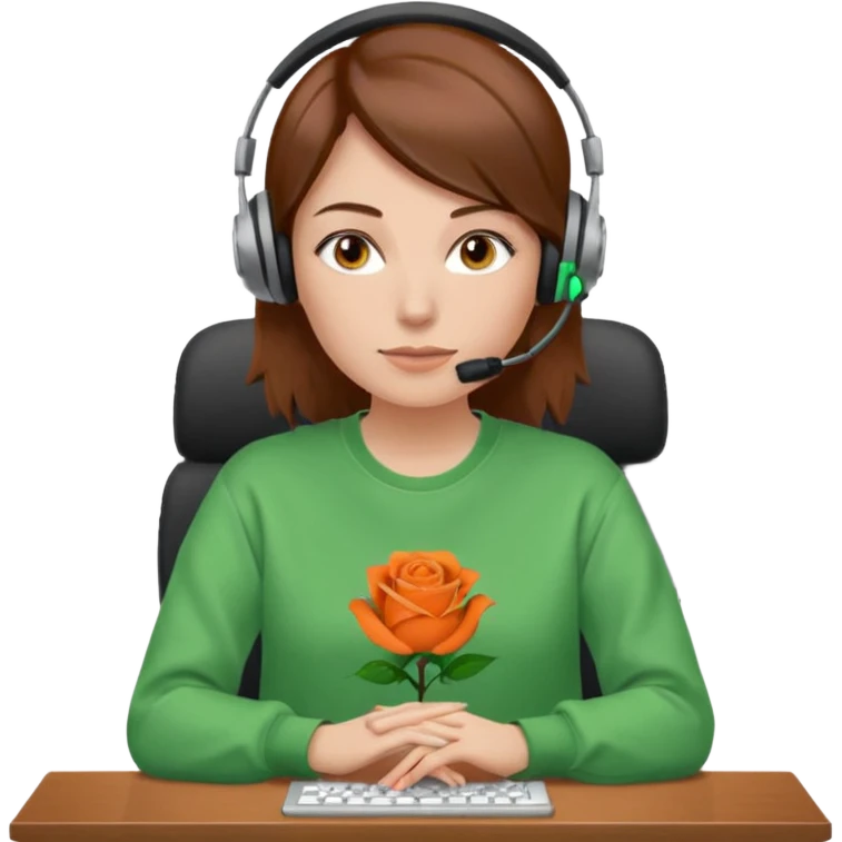 woman, brown hair, middle european, wearing a headset and rose sweatshirt. sitting in the office. she is controling limits on screen: green = ok, orange = bald überschritten, re = limite überschritten emoji