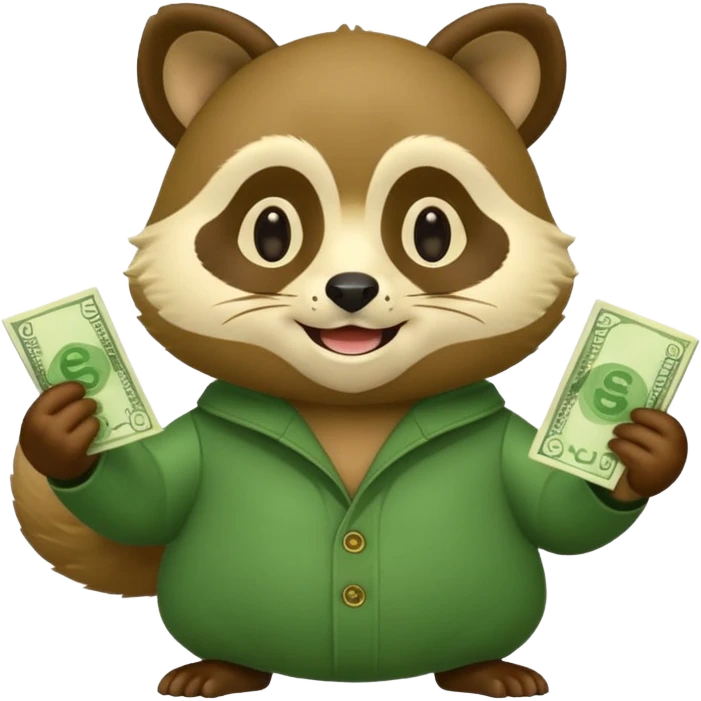 Green tanuki, all green body, has money emoji