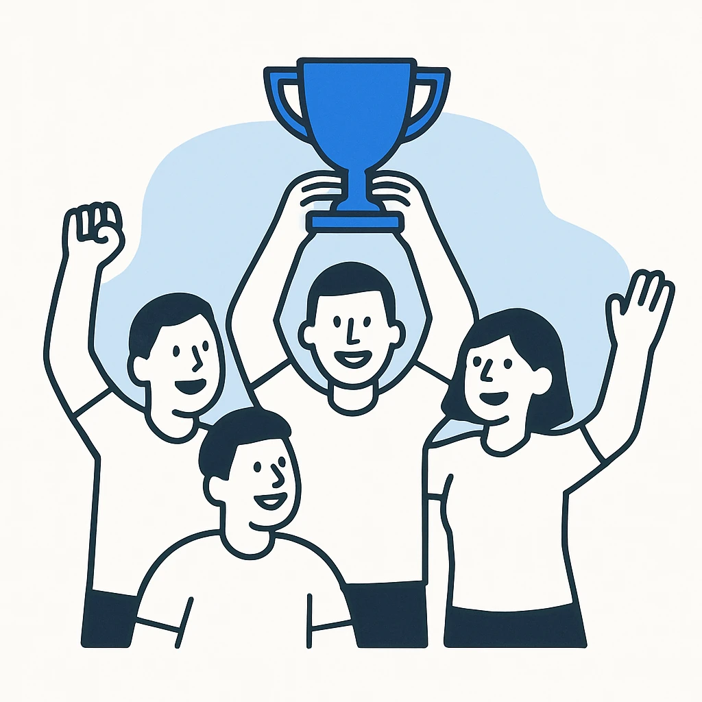 team celebrating with trophy emoji