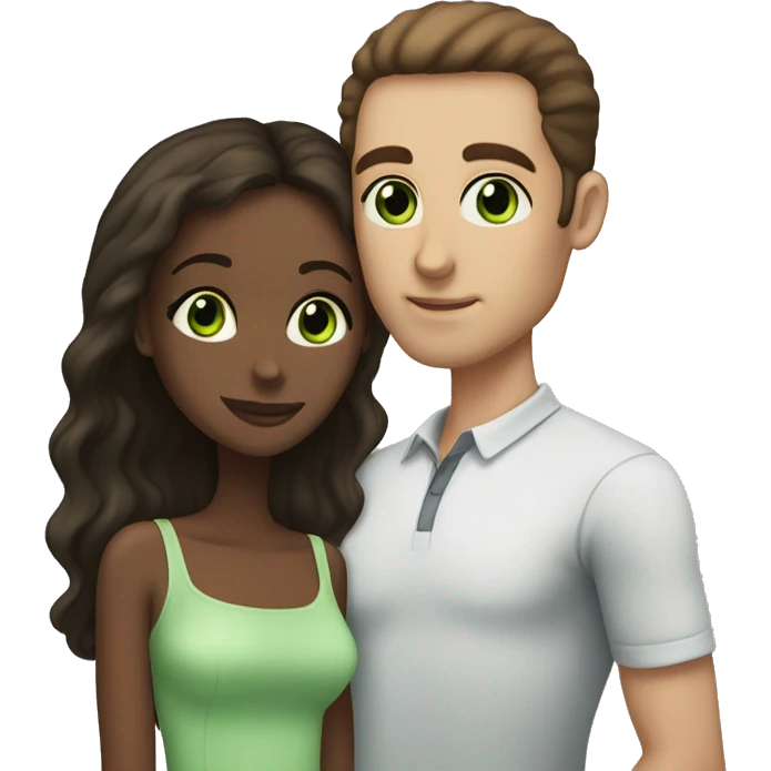 balding white guy with green eyes kissing darker girl with dark brown hair and brown eyes emoji
