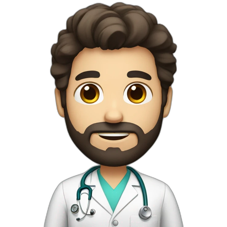 doctor with dark long brown hair and beard, big brown eyes emoji