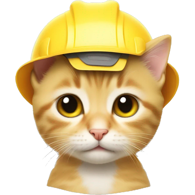cute kitten face wearing yellow construction hat emoji