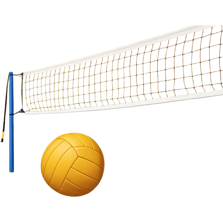 A close-up volleyball net with a ball hovering above it, set against the backdrop of a sandy volleyball court. The scene highlights the tension of an impending play, with the court lines clearly visible and a bright, sunny atmosphere surrounding the action. emoji