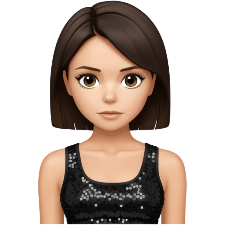 Victoria Beckham with dark brown hair, black sequin crop top emoji