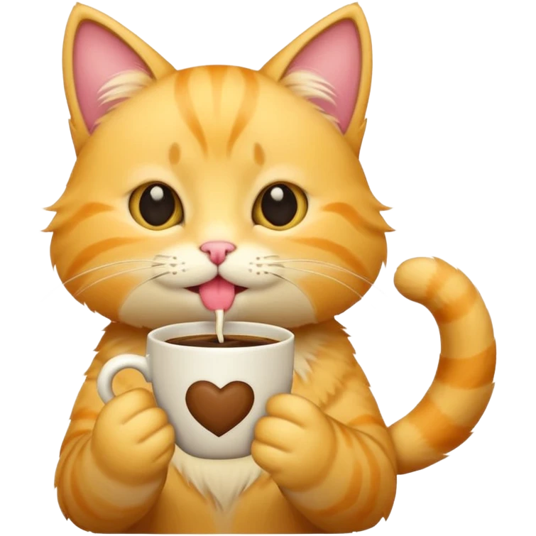 Young Yellow cat licking coffee cup emoji