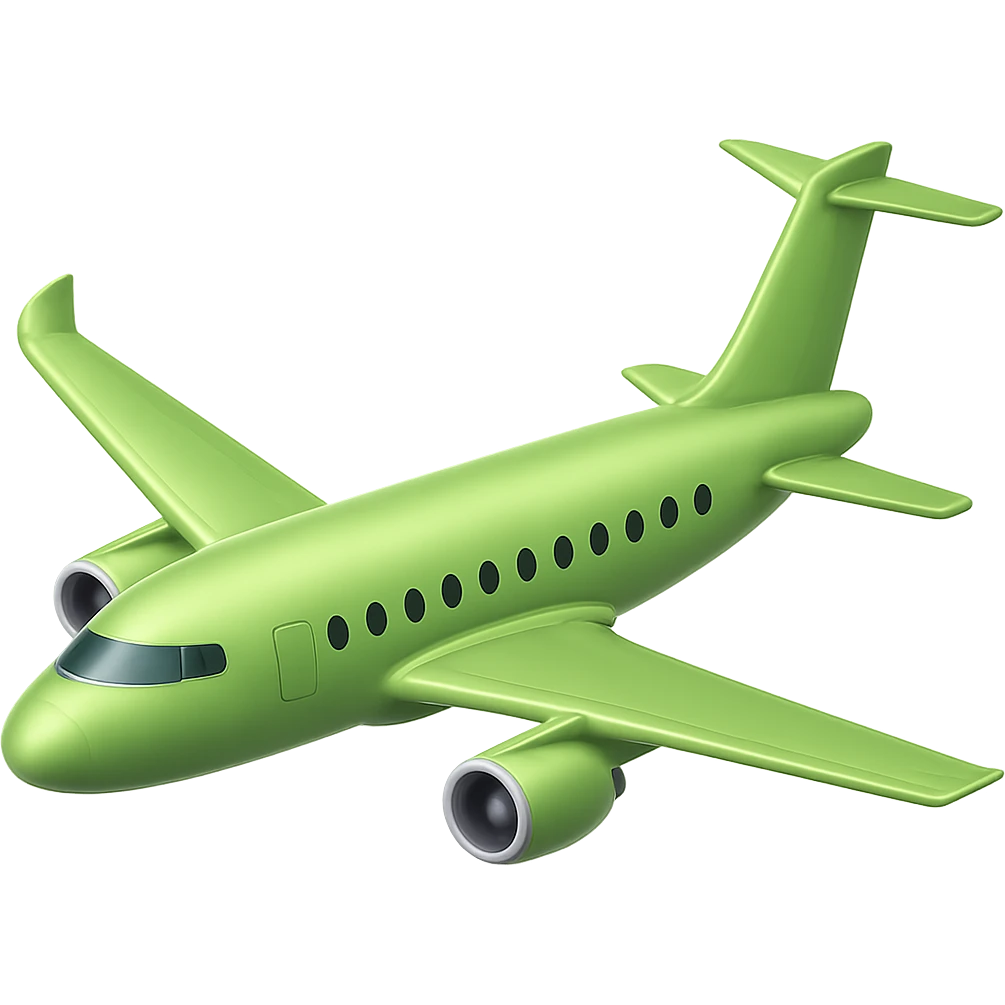 Remove any stars from the airplane. Add one turbine on each wing. Keep the airplane light green. No background. emoji