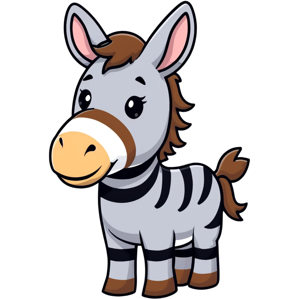 A donkey with a zebra head, donkey body with brown fur and zebra head with black and white stripes emoji