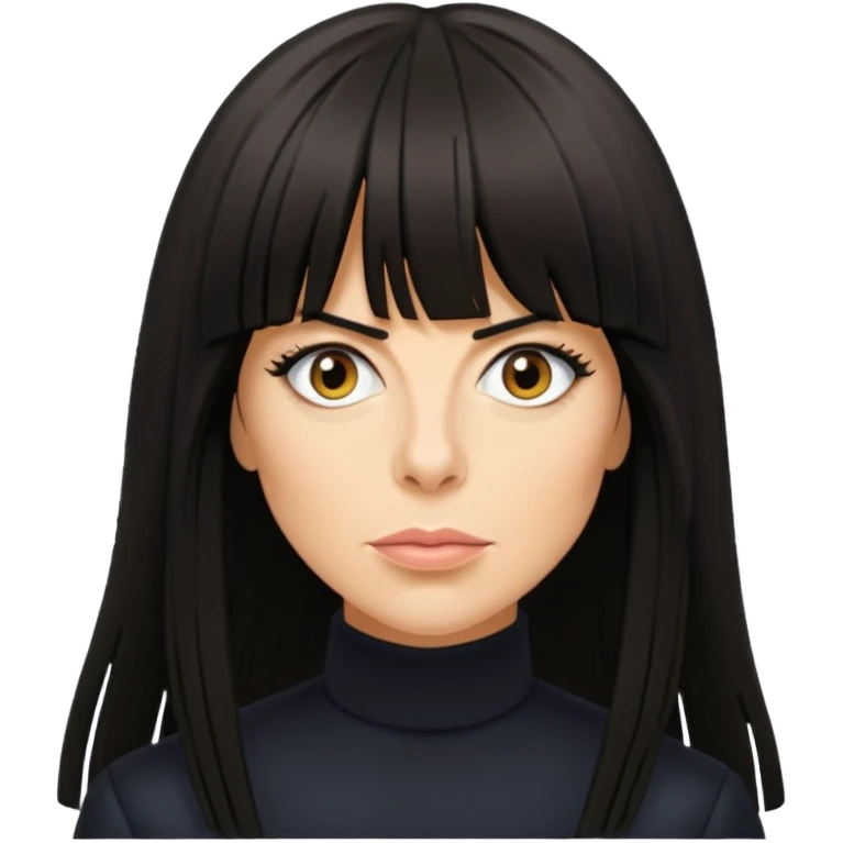 Claudia Winkleman with a very thick long fringe emoji