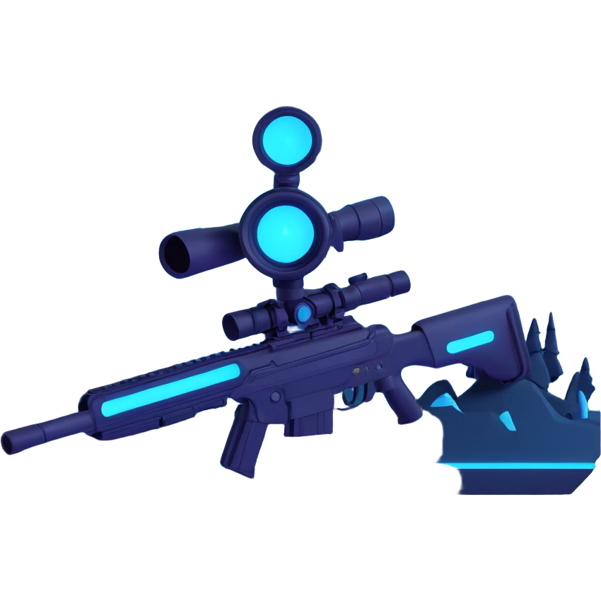 badge shaped emoji icon, stylized mountains and sniper scope merged, glowing neon cyan and electric blue on dark background, minimal expressive techy cyberpunk AI style, no text emoji
