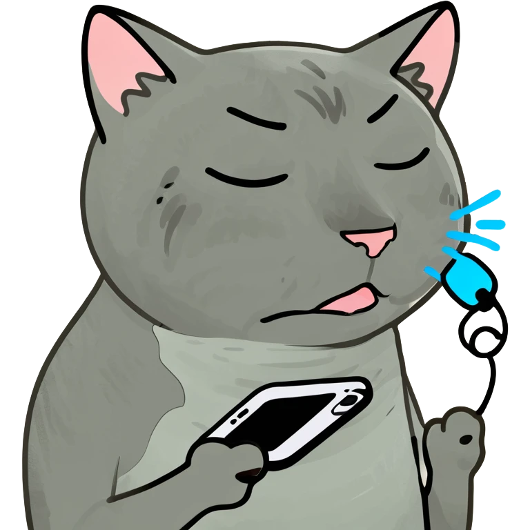 Cat crying holding phone in hand emoji