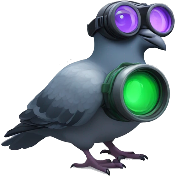 pixar pidgeon wearing night vision goggles, close up, fill image emoji