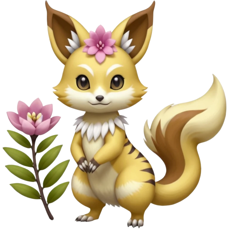 Cute Romantic Realistic  Floral Meloetta-Furret-Renamon-Palkia-Digimon-Pokémon-Fakémon-hybrid-fusion, full body emoji