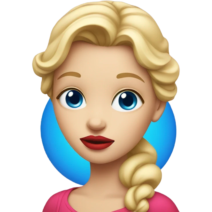 Blonde girl with pink lips and blue eyes holding an apple  emoji