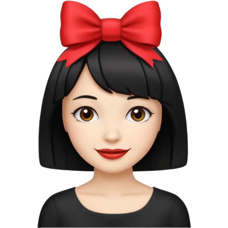 ["Fair skin female, black bob haircut, red bow clip at crown."] emoji