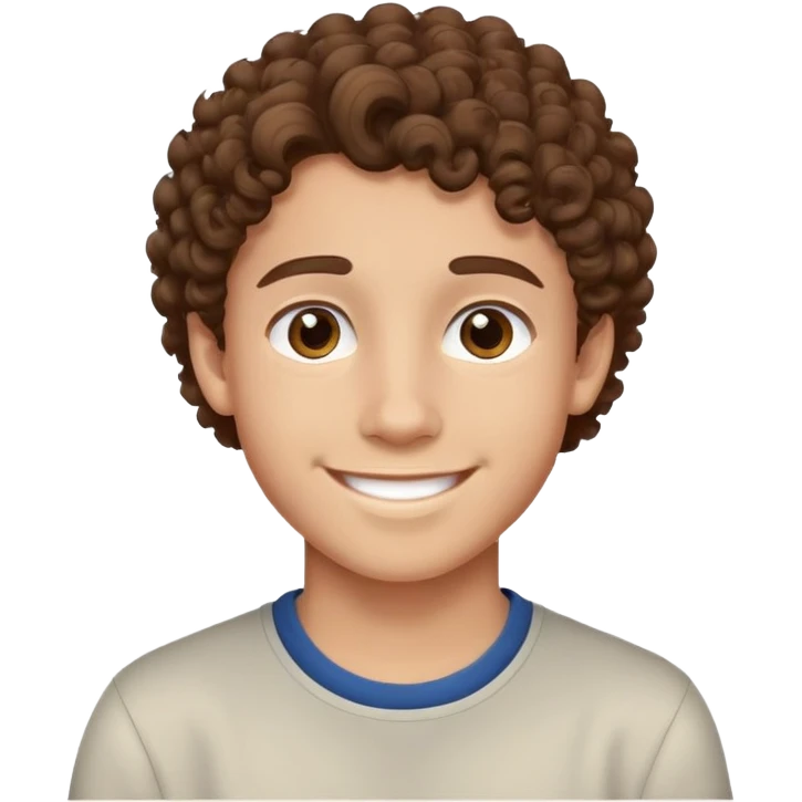 Teen boy with curly brown hair, smiling face, young male emoji