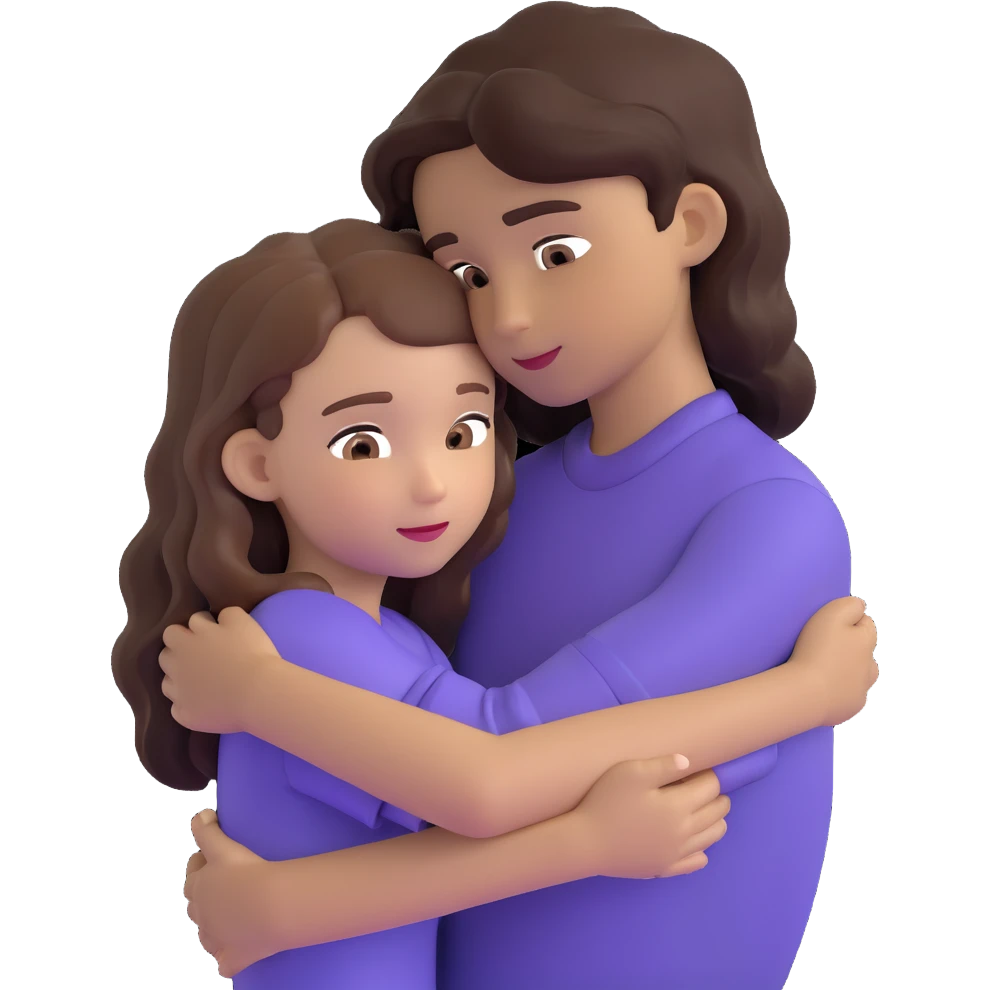 girl with long light brown hair and pale skin hugging a boy with short black wavy hair and tanned skin emoji