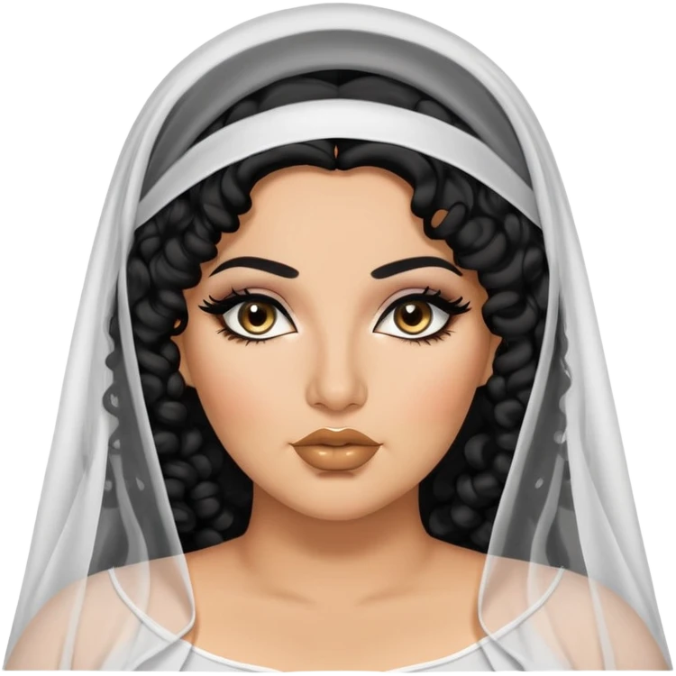 big plus size, arab, veil long black curly hair, baddie,pretty, makeup, lipgloss, black eyeliner, modest
 emoji
