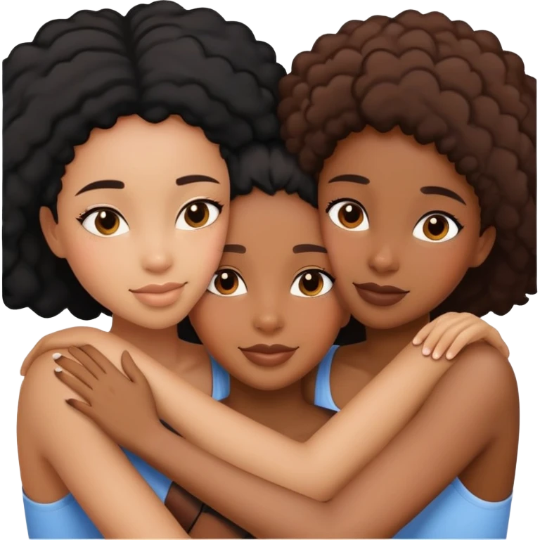 3 black girls hugging. one has light skin emoji